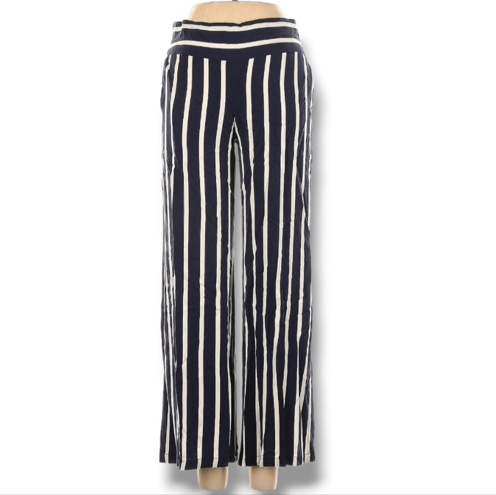 Adrienne Vittadini Pants Size 4 Navy Blue White Striped Straight Leg Mid Rise